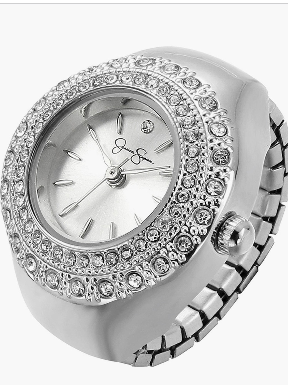 Jessica Simpson Silver Crystal Accent Ring Watch